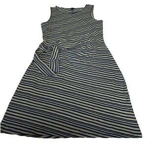 Talbots Dress Womens Medium PETITE Blue Stripe Jersey Knit Cotton Knotted Waist